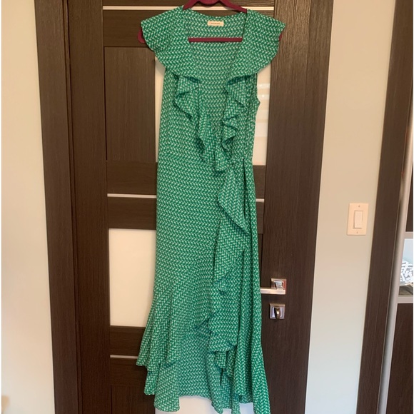 Green Ruffled Maxi Dress - Picture 1 of 5